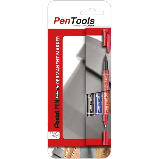 Pentel PenTools Pack de 3 Rotuladores Permanentes Industriales Pentel Pen Twin Tip - Doble Punta - Extrafina 0
