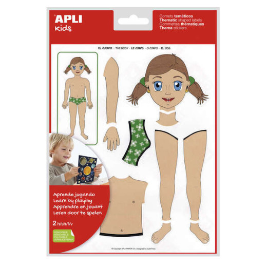 Apli Bolsa de Gomets Tematicos el Cuerpo - 26 Gomets - Adhesivo Removible - Desarrollados con Educadores - Ayuda a Identificar Partes del Cuerpo - Desarrolla Habilidades Motoras - Adhesivo Base Agua - Libre de Disolventes - Coloridos