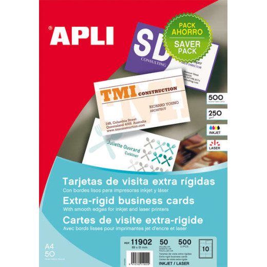 Apli Tarjetas de Visita Cantos Rectos Mate 250g 50 Hojas
