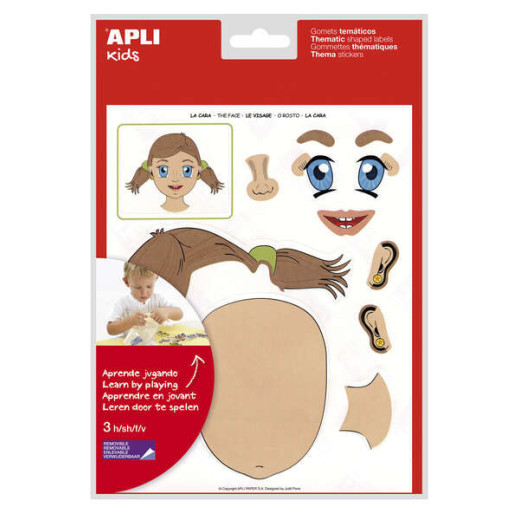 Apli Pack de 144 Gomets Tematicos de la Cara - Desarrollados con Educadores - Ayudan a Identificar Partes de la Cara - Adhesivo Removible a Base Agua
