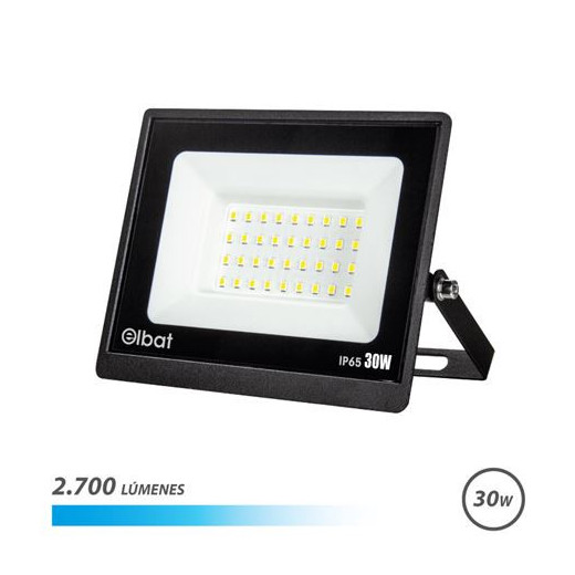 Elbat Foco LED Serie Super Slim 30W - 2700 Lumenes - 6500K Luz Fria - IP65 Para Uso en Exterior