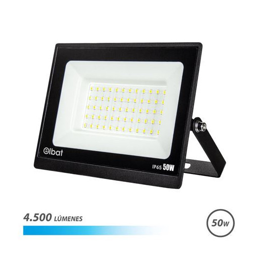 Elbat Foco LED Serie Super Slim 50W - 4500 Lumenes - 6500K Luz Fria - IP65 Para Uso en Exterior