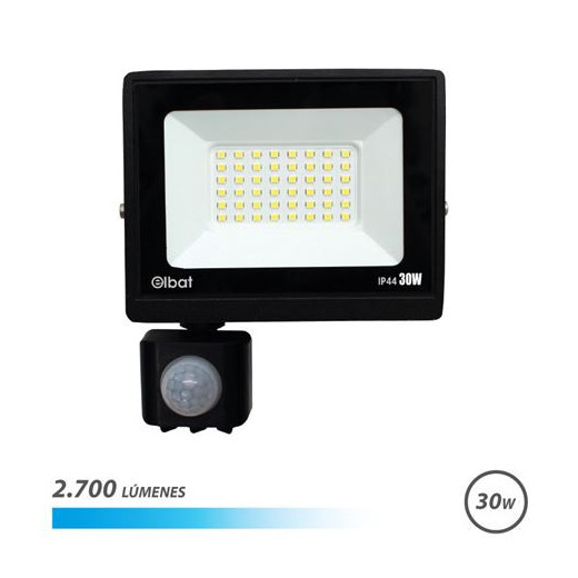 Elbat Serie Slim Foco LED 30W con Sensor de Movimiento -  2700 Lumenes - 6500K Luz Fria - IP44