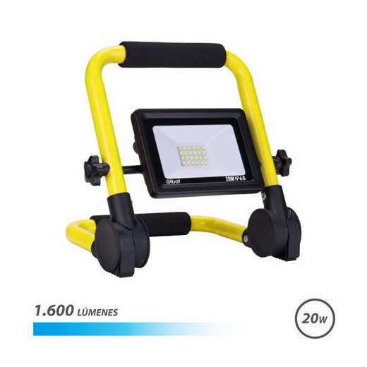 Elbat Foco LED con Soporte Plegable 20W - 1600 Lumenes - 6500K Luz Fria - Cable de 1.50m - IP65 para Uso en Exterior