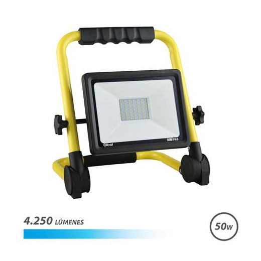 Elbat Foco LED con Soporte Plegable 50W - 4250 Lumenes - 6500K Luz Fria - Cable de 1.50m - IP65 para Uso en Exterior