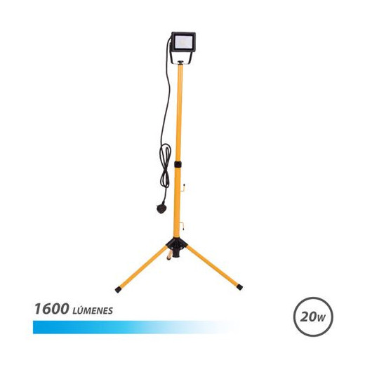 Elbat Foco LED con Tripode 20W - 1600 Lumenes - 6500K Luz Fria - Cable de 3m - IP65 para Uso en Exterior