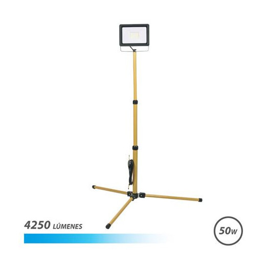 Elbat Foco LED con Tripode 50W - 4250 Lumenes - 6500K Luz Fria - Cable de 3m - IP65 para Uso en Exterior