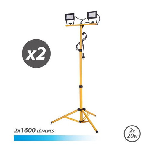 Elbat Foco LED con Tripode 2 x 20W - 1600 Lumenes - 6500K Luz Fria - Cable de 3m - IP65 para Uso en Exterior