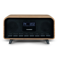 Thomson RT850BT Altavoz Retro Bluetooh - Radio Reloj Despertador - Potencia musical 30W - Color Madera/Negro