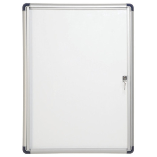Bi-Office Vitrina para Anuncios o Carteles - Puerta Abatible con Cerradura - Tamaño 35.7 x 49cm - Superficie de Acero Lacado Magnetico - Color Aluminio