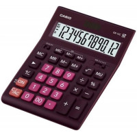 Casio GR-12C Calculadora de Sobremesa de 12 Digitos - Pantalla Extragrande - Simbolos de Comando de Funcion - Alimentacion Solar y Pilas - Color Burdeos