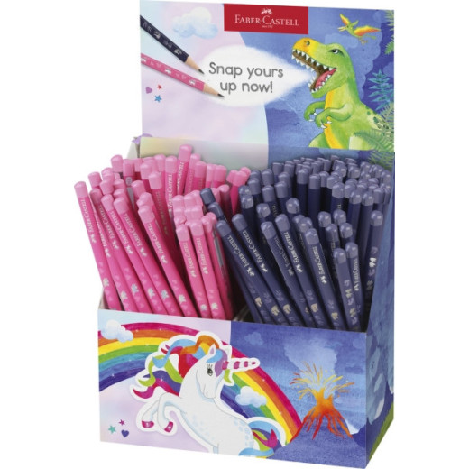 Faber-Castell Expositor de 144 Lapices de Grafito HB - Diseños con Motivos de Dinosaurios y Unicornios - Colores Surtidos