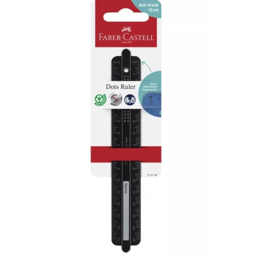Faber-Castell Dots Regla Recta 15cm - Panel para Nombre - Escalas para Zurdos y Diestros - Color Negro