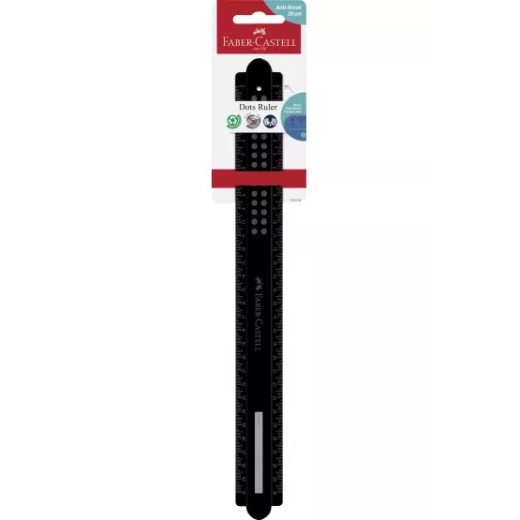 Faber-Castell Dots Regla Recta 30cm - Panel para Nombre - Escalas para Zurdos y Diestros - Color Negro