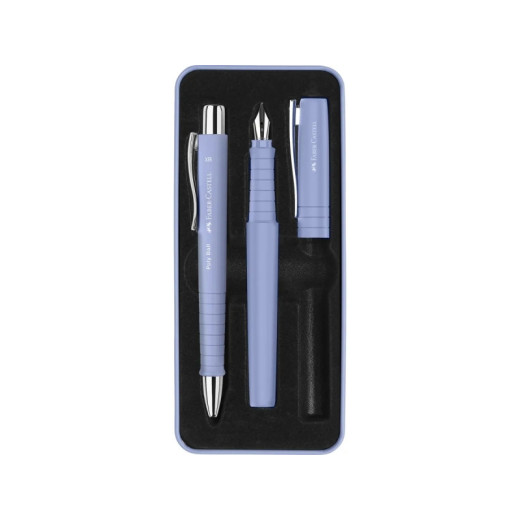 Faber-Castell Poly Pack de Boligrafo Poly Ball y Pluma Estilografica Poly Pen con Plumin B - Clip de Metal - Color Azul Claro