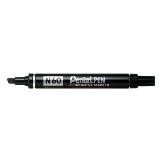 Pentel Pen N60 Rotulador Permanente - Punta Biselada Resistente y Duradera - Resistente a Agua y Luz - Color Negro