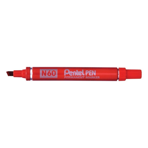 Pentel Pen N60 Rotulador Permanente - Punta Biselada Resistente y Duradera - Resistente a Agua y Luz - Color Rojo