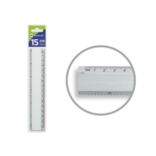 Bismark Regla Milimetrada 15cm - Fabricada en Aluminio - Con Bisel para las Lineas a Tinta - Color Aluminio