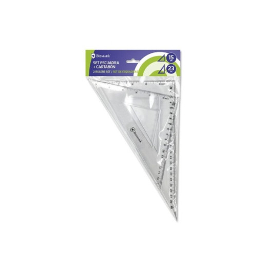 Bismark Pack de Escuadra 15cm y Cartabon 23cm - Fabricados en Plastico - Ideal para el Colegio - Transparentes