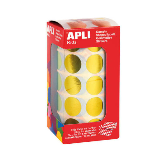 Apli Gomets Redondos Amarillo Metalizado Ø 20mm - 59 Hojas Pretroqueladas - 1770 Gomets por Rollo - Adhesivo Base Agua - Normas EN-71 y Cadena de Custodia FSC