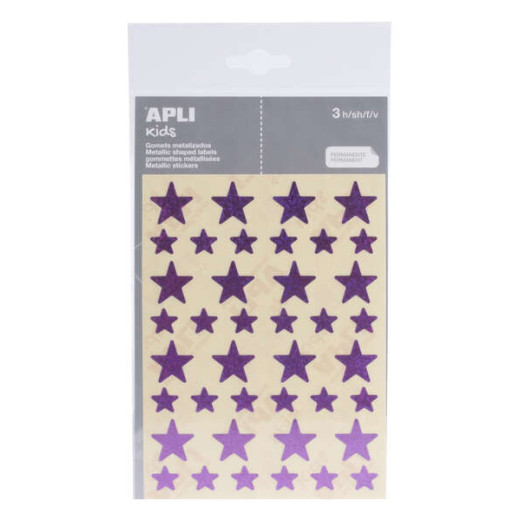 Apli Gomets Estrella Holograficos - Tamaño 12.5mm y 19.5mm - Adhesivo Permanente - 120 Unidades por Bolsa - Desarrollo de Habilidades y Creatividad - Color Lila