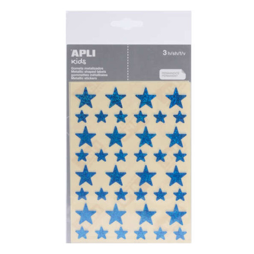 Apli Gomets Estrella Holograficos - Tamaño 12.5mm y 19.5mm - Adhesivo Permanente - 120 Gomets por Bolsa - Desarrollo de Habilidades y Creatividad - Color Azul
