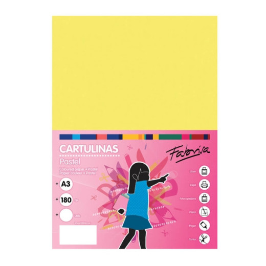 Fabrisa Pack de 25 Cartulinas 180 g/m² - Tamaño A3 - Color Amarillo