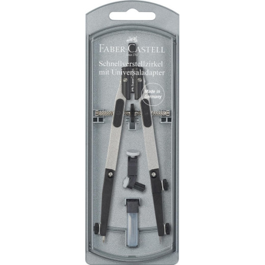 Faber-Castell Compas de Ajuste Rapido 3.5mm - Articulaciones en ambos Brazos - Para Circunferencias de hasta Ø 390mm - Accesorios de Recambio - Adaptador Universal