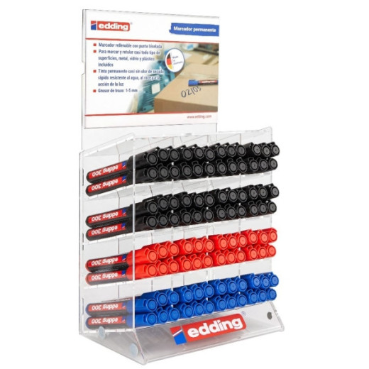 Edding 330 Expositor con 96 Rotuladores Permanentes - Punta Biselada - Trazo entre 1 y 5 mm. - Tinta casi Inodora - Capuchon con Clip - Secado Rapido - Colores Negro