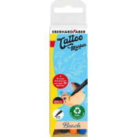 Eberhard Faber Tattoo Marker Beach Pack de 4 Rotuladores para Tatuajes Temporales + 4 Plantillas con mas de 20 Motivos - Secado 5min - Permanencia 60h - Colores Naranja