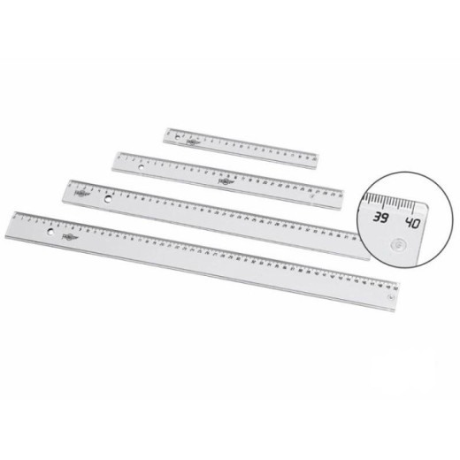 Faibo Regla Escolar Graduada de 20cm - Biselada y Reborde para Tinta - Transparente