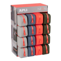 Apli Neon Expositor de 16 Estuches de Silicona Rectangular - Cremallera Repelente al Agua - Medidas 75x185x55mm - Colores Surtidos