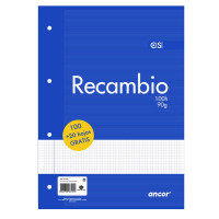 Ancor Recambio de 120 Hojas 90gr Tamaño A4 Cuadriculado 4x4mm - 4 Taladros