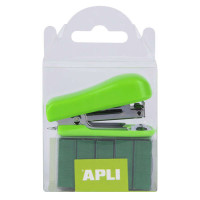 Apli Pocket Pack de Grapadora + 2000 Grapas del mismo Color - Tamaño 56mm para Grapas Nº10 - Ideal para Escuela y Hogar - Color Verde