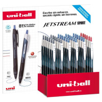 Uni-ball JetStream Sport SXN-150E Expositor con 36 Boligrafos de Tinta Pigmentada - Punta de Bola 1mm - Retractil - Secado Instantaneo - Ideal para Zurdos - Colores Surtidos