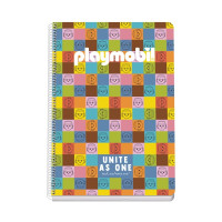 Dohe Playmobil Unite As One Cuaderno Espiral Folio 80 Hojas Cuadricula 4mm - Tapa Rigida Impresa a todo Color y Plastificada en Brillo - Guardas Impresas