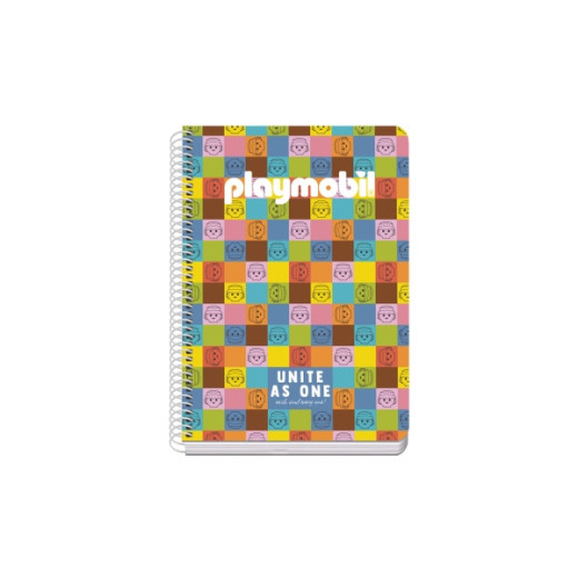 Dohe Playmobil Unite As One Cuaderno Espiral A5 80 Hojas Cuadricula 4mm - Tapa Rigida Impresa a todo Color - Guardas Impresas
