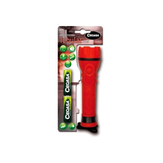 Cegasa Profesional Linterna de 3 Leds - Cuerpo de Goma Antideslizante - Resistente a Golpes y Humedad - Funciona con 2 Pilas LR6 (Incluidas)