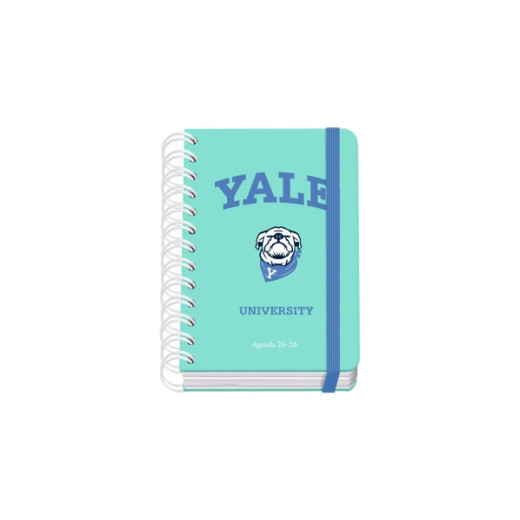 Dohe Yale Dog Agenda Escolar 25/26 Espiral Wire?o A6 - Dia Pagina - Papel 80g/m2 - 4 Hojas de Pegatinas - Cubierta de Carton Plastificado - Cierre con Goma Elastica