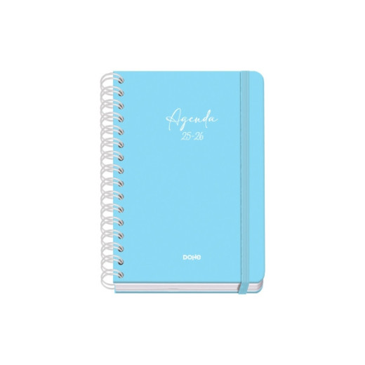 Dohe Serenity Agenda Escolar 25/26 Espiral Wire?o A5 - Semana Vista - Papel 80g/m2 - 4 Hojas de Pegatinas - Cubierta de Carton Plastificado - Cierre con Goma Elastica - Color Azul