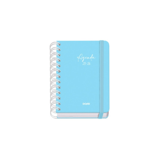 Dohe Serenity Agenda Escolar 25/26 Espiral Wire?o A6 - Dia Pagina - Papel 80g/m2 - 4 Hojas de Pegatinas - Cubierta de Carton Plastificado - Cierre con Goma Elastica - Color Azul