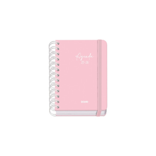 Dohe Serenity Agenda Escolar 25/26 Espiral Wire?o A6 - Dia Pagina - Papel 80g/m2 - 4 Hojas de Pegatinas - Cubierta de Carton Plastificado - Cierre con Goma Elastica - Color Rosa