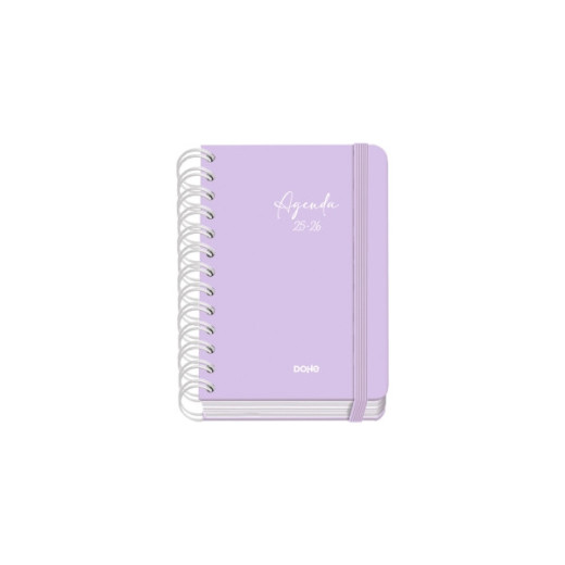 Dohe Serenity Agenda Escolar 25/26 Espiral Wire?o A6 - Dia Pagina - Papel 80g/m2 - 4 Hojas de Pegatinas - Cubierta de Carton Plastificado - Cierre con Goma Elastica - Color Morado