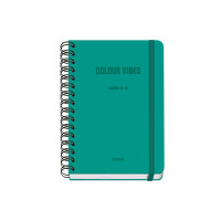 Dohe Colour Vibes Agenda Escolar 25/26 Espiral Wire?o A5 - Semana Vista - Papel 80g/m2 - 4 Hojas de Pegatinas - Cubierta de Carton Plastificado - Cierre con Goma Elastica - Color Verde