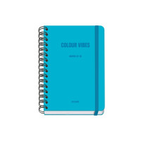 Dohe Colour Vibes Agenda Escolar 25/26 Espiral Wire?o A5 - Semana Vista - Papel 80g/m2 - 4 Hojas de Pegatinas - Cubierta de Carton Plastificado - Cierre con Goma Elastica - Color Azul Cyan