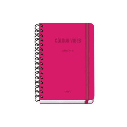 Dohe Colour Vibes Agenda Escolar 25/26 Espiral Wire?o A5 - Semana Vista - Papel 80g/m2 - 4 Hojas de Pegatinas - Cubierta de Carton Plastificado - Cierre con Goma Elastica - Color Rosa