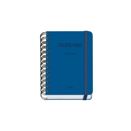 Dohe Colour Vibes Agenda Escolar 25/26 Espiral Wire?o A6 - Dia Pagina - Papel 80g/m2 - 4 Hojas de Pegatinas - Cubierta de Carton Plastificado - Cierre con Goma Elastica - Color Azul