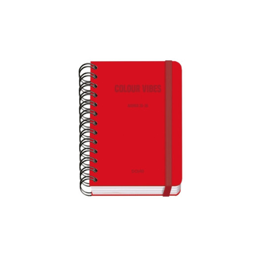 Dohe Colour Vibes Agenda Escolar 25/26 Espiral Wire?o A6 - Dia Pagina - Papel 80g/m2 - 4 Hojas de Pegatinas - Cubierta de Carton Plastificado - Cierre con Goma Elastica - Color Rojo