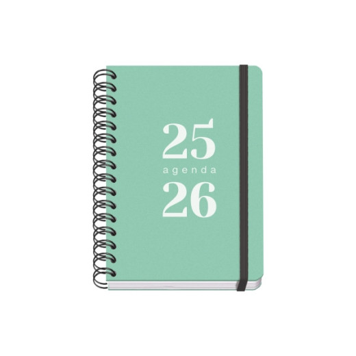 Dohe Grammar Agenda Escolar 25/26 Espiral A5 - Semana Vista - Papel 80g/m2 - Cubierta de Polipropileno - Cierre de Goma Elastica - Color Verde