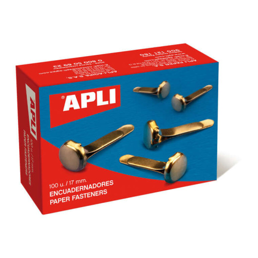 Apli Caja de 100 Encuadernadores Metalicos Dorados 17mm - Sin Arandela - Aptos para Todo Tipo de Documentos - Ideales para Encuadernar y Manualidades
